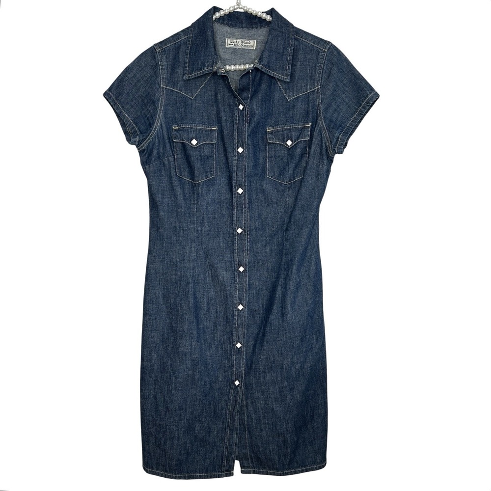 Vintage Lucky Brand Western Shirt Dress S Minimalist Preppy Rodeo‎ Country USA